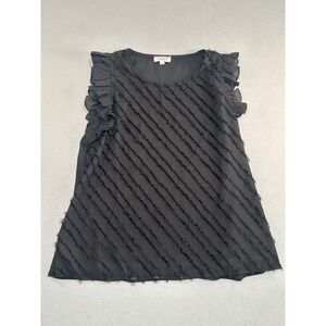 Andree by Unit Blouse Womens Large Black Ruffle Eyelash Fringe Sleeveless Top